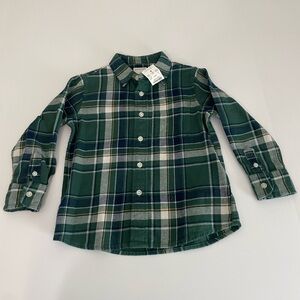 J.Crew Crewcuts Boys’ Plaid Flannel Button-Down Shirt Green Navy Size 2 NEW